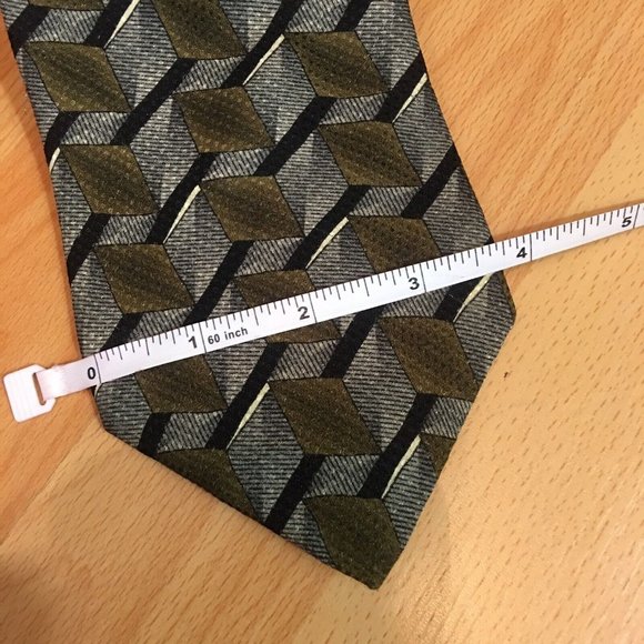 Ziggurat by Mulberry Abstr Geo Gray Brown Blk Boxes 100% Silk Handmade Men’s Tie - Picture 2 of 6